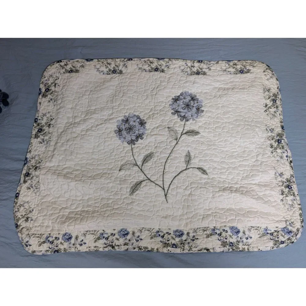 Vintage Quilted Hydrangea Pillow Sham Set of 2 Embroidered Cottagecore Bedding